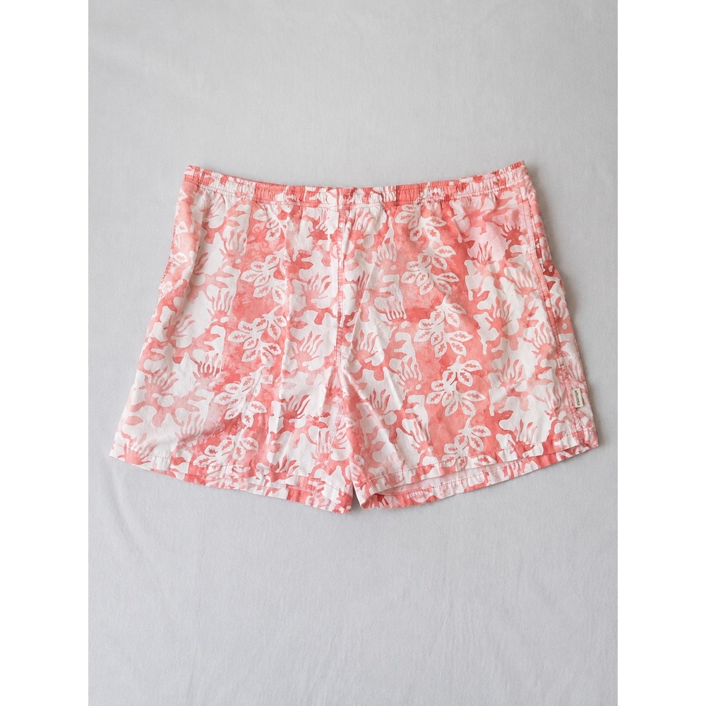 Sideout Mens XL Swim Trunks Hand Painted Batik Cotton Mesh Lined Coral White